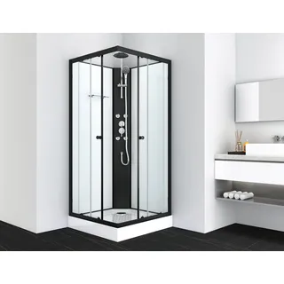 SANOTECHNIK Komplettdusche STIL mit Schiebetür 90 x 225 cm weiß/schwarz matt/Sicherheitsglas