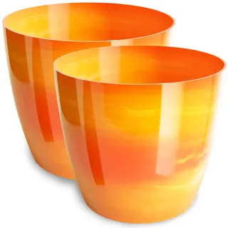 PECZEKO Blumentopf glänzender, Pflanzkübel aus Übertopf Kunststoff Dekorativer Topf für, groß und klein Pflanzen, 2er-Set blumenkübel, blumenkübel kräutertopf, (2 Pack) Orange, ø 18 cm