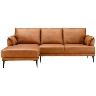 Livetastic Ecksofa , Cognac , Leder , Kombination Echtleder/Lederlook , Rindleder , Ottomane links, L-Form , 233x153 cm , Wohnzimmer, Sofas & Couches, Wohnlandschaften, Ecksofas