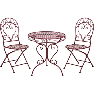 BELIANI Balkonset Burgunderrot Eisen 3-teilig Antik-Optik Romantischer Französischer Stil Runder Tisch mit 2 Stühlen Klappbar Garten Outdoor Terrasse - Rot