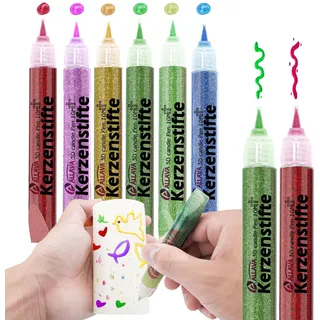ALLAVA 6 Stück Kerzenstifte, Kerzen Bemalen Set, 10ml Wachsstifte, Taufkerze Selber Machen, Glitzernder Goldstaub, Ideal zum Dekorieren & Gestalten