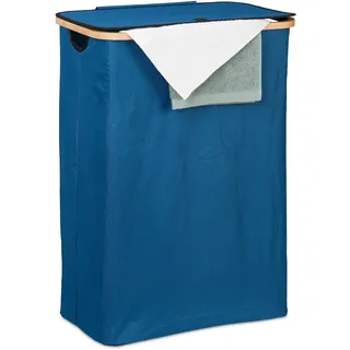 Relaxdays Wäschekorb mit Deckel, 105 l, Wäschesammler, Bambus & Polyester, faltbar, tragbar, Wäschekiste, Petrol/Natur