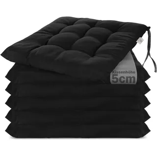 Brandsseller 6er Set Stuhlkissen 40x40 cm Sitzkissen Polster Stuhlauflage mit Haltebändern Dekokissen für Indoor Outdoor gesteppt - Schwarz
