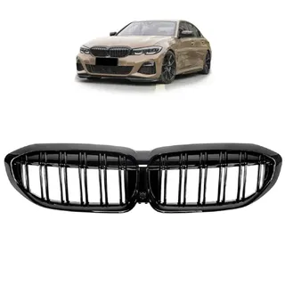Set Doppelsteg Kühlergrill passt für den BMW 3er G20 G21 Schwarz Glanz Sport