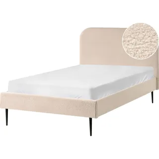 BELIANI Bett Hellbeige Bouclé mit Lattenrost 120 x 200 cm Metallfüße Schwarz Hohes Kopfteil Retro Glamourös Polsterbett Doppelbett Schlafzimmer - Beige, Schwarz