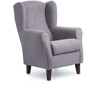 Sillonea - Ohrensessel Rom, Kleiner Sessel für Wohnzimmer, einzelner Lesesesessel, ideal zum Fernsehen/Lesen, Maße: 100 x 74 x 77 cm, Bezug mit schmutzabweisendem Stoff (Grau, Walnuss)