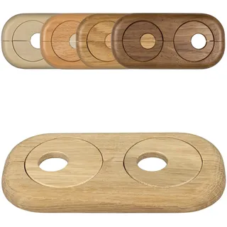 FUX 3x Doppel Heizungsrohr Rosette Eiche roh 15mm, Rohrabstand variabel | Massives Echtholz Eiche roh, werkzeuglose Montage, Achsabstand 41 bis 66 mm, wiederverwendbar, für Parkett und Laminat