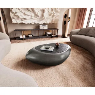 DELIFE Couchtisch Sagana 120x80 cm Metallic Silber mit Reliefglas Grau - Silber, Grau
