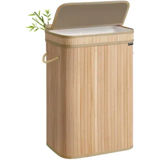 SONGMICS Wäschekorb mit Deckel, Wäschesammler Bambus, Wäschesack herausnehmbar und maschinenwaschbar, mit Griffen, 72 Liter, für Waschküche, Schlafzimmer, Wohnzimmer, naturbeige LCB061N01