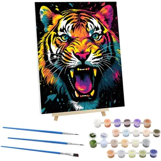 EOBROMD Malen Nach Zahlen Erwachsene mit Rahmen Tiger, Malen nach Zahlen Faltenfreie Leinwand und Holzstaffelei, DIY Tiere Handgemalt Ölgemälde Kit für Anfänger Als Geschenk 30x40cm