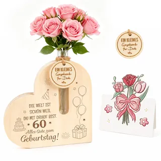 TUZELIYA Holz Herz Vase Geschenk 60 Geburtstag Frau, DIY Blumendeko