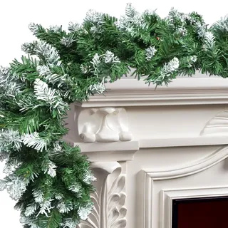 2.7 m Tannengirlande Künstliche mit Schnee, Weihnachtsgirlande Grüne für Treppengeländer, Türrahmen, Esstisch, Kamin, Weihnachtsdeko Innen und Außen, Weihanachtskranz