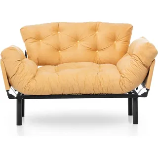 2-Sitzer SchlafsofaGuchol, Verwandelbares Sofa, Lineare Stoffstruktur, Schlafsessel mit Stauraum, 155x70 h85 cm, Gelb - Schwarz