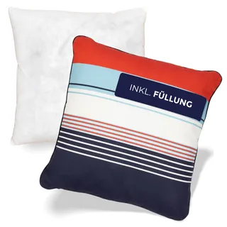 NOAH VERDE Premium Zierkissen-Maritim Streifen, Kissen 45x45 Marinelook: Blau Weiß Rot Türkis, Sofakissen mit Füllung und Bezug, Outdoor Kissen, Zierkissen & -hüllen Dekokissen nautisch gestreift