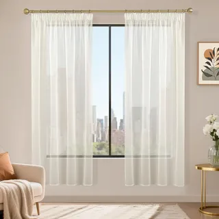 Runyéla Stores Gardinen mit Kräuselband 2er Set, Voile Schiebegardinen 175 x 140 (HxB), Transparent Gardine, Vorhang Beige, Vorhänge für Wohnzimmer Schlafzimmer Sheer Curtain