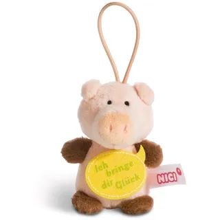 NICI 44869 Anhänger Schwein mit Spruch Ich bringe dir Glück 8cm mit Loop, Rosa/Braun