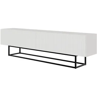 Selsey TV Schrank Board Sideboard Fernsehtisch Fernsehschrank 175 cm Schwarze Beine Gefräste Front Weiß Veldio