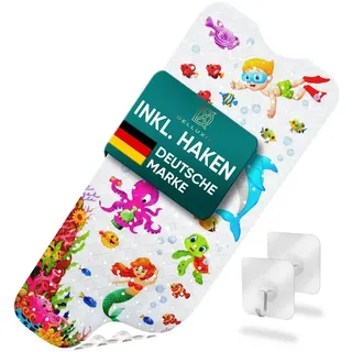 DELLUXIA Badewannenmatte Kinder rutschfest inkl. Aufhängung – Geruchsneutral schimmelresistent BPA frei - Badematte Kinder Antirutschmatte Badewanne Baby - Duschmatte Kinder Badewannenmatte rutschfest