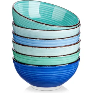 Vancasso Steinzeug Schalen Set BONITA Blau 6-teilig, Salatschüssel Pastaschalen 27 Oz
