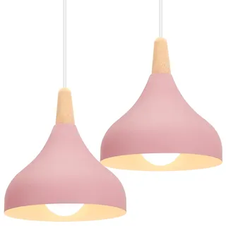 iDEGU Hängelampe Retro E27 Hängeleuchte Moderne Tropfenförmig Hut Deckenleuchte aus Metall Holz Pendelleuchte für Schlafzimmer Esszimmer Küche (Rosa, 2 Stücke)
