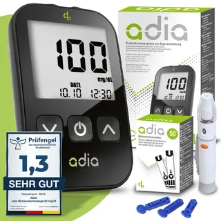 adia Diabetes-Set, mg/dl mit 60 Blutzuckerteststreifen, Stechhilfe, Lanzetten Set 1 St