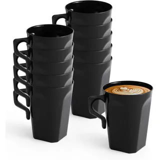 MATANA 50 Schwarze Hartplastik Kaffeebecher, 255ml - Kaffee, Tee, Schokolade, Heiße & Kalte Getränke - Stabil & Mehrweg - Camping, Hochzeiten, Picknick, Grillabende, Outdoor-Events, Partys