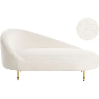 BELIANI Chaiselongue Links Cremeweiß Bouclé-Stoffbezug Gesteppt mit Goldenen Metallbeinen Modern Liegesessel Relaxliege für Wohnzimmer Schlafzimmer - Weiß, Gold