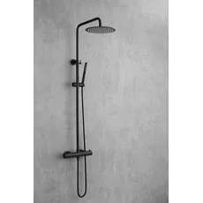 welltime Duschsystem »Rainshower«, Edelstahl, Überkopfbrause mit Ø250mm, stabförmige Handbrause, schwarz