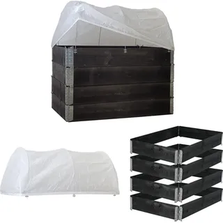 Hochbeet mit Abdeckung 5-teilig Palettenrahmen 120x80x80cm aus Holz stapelbar Garten Balkon - Schwarz