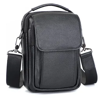 Augus Kleine Umhängetasche aus Leder für Herren, Umhängetasche, Schulterriemen, Reisetaschen für Männer, Geldbörse, Tagesrucksack, Magnetschnalle, schwarz,