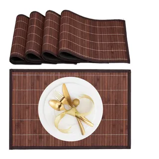 Relaxdays 4xTISCHSET , Braun , Holz, Textil , 45x0.3x30 cm , Heimtextilien, Wohntextilien, Tischwäsche, Tischsets