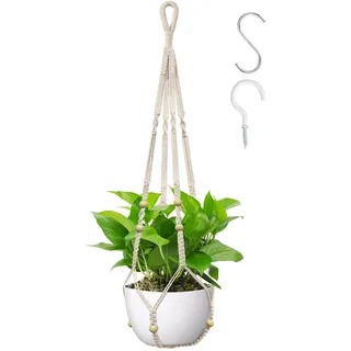 Noaxylic Makramee Blumenampel, Boho Deko Baumwollseil Hängeampel mit Haken | Makramee-Hängekorb, Blumentopfhänger 90cm, für Innen Außen Decken Balkone Wanddekoration (Beige)