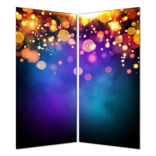 Wallario selbstklebende Duschrückwand 160 x 200 cm mit Motiv Bunte Kugeln in orange und rot, explodierend, vor blauem Hintergrund - Wandverkleidung mit Hochglanzlaminat in Glasoptik
