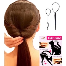 4er Beauty Set mit 2 Hair Twister Haarnadel + 2 Cat Eyeliner Schablonen für elegante Zöpfe & Smokey Eyes und Cateyes