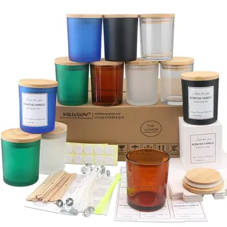 MILIVIXAY 12 Stück 198 g bunte Glaskerzengläser mit Deckel und Kerzenherstellungssets – leere Kerzengläser für die Herstellung von Kerzen – Gewürze, Pulverbehälter., 7oz