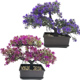 Fycooler Bonsai Kunstpflanze Künstlicher Japanische Bonsaibaum Echt Naturgetreue Zeder Kiefer Künstlicher Bonsai - Plastik Kunstpflanze für Büro/Fensterbank/Hof Garten Tischdeko Balkon Deko-2Pcs