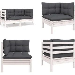 vidaXL Gartensofa 2 Sitzer mit Kissen in Weiß Massivholz Kiefer - 2-Sitzer Gartensofa - 2-Sitzer Gartensofas - Garten Ecksofa - Ecksofa Holz - Weiß