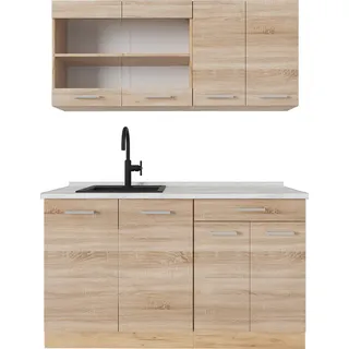 Vicco Single küche R-Line, 140 cm , AP Marmor, Sonoma/Goldkraft Eiche