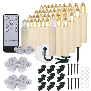 Porashine 10 Stück LED Kerzen Weihnachtskerzen wasserdicht Christbaumkerzen Kabellos Fernbedienung Timer Dimmbar Weihnachtsbaumkerzen Deko mit Saugnäpfe, Haken, Halterungen, Schneeschutzmatten