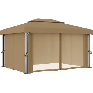 vidaXL Pavillon mit Vorhang 4x3 m Taupe Aluminium - Taupe