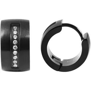 Paar Creolen ADELIA ́S "Damen Ohrringe ¿ Klappcreole aus Edelstahl mit Strass Steinchen", schwarz, Ohrringe, Damen, Edelstahl, Paar Creolen