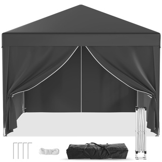 JUMMICO Faltpavillon 3x3 m Wasserdicht Stabil, Gartenzelt mit 4 Seitenteilen und Metall-Verstrebungen, UV-Schutz 50+ Partyzelt Pavillon für Freien, Garten, Party (Grau)