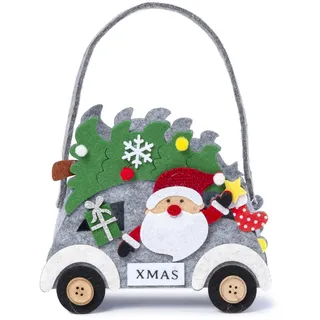 Mopec 15 x 20 x 7 cm NA149 Filzkorb, grau, Weihnachtsmann im Auto, Mehrfarbig, Bunt