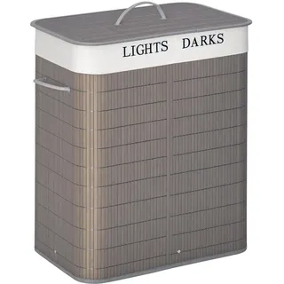 Homcom Wäschekorb schmal mit Deckel 100L, Grau | Mit Griffen, 2 Herausnehmbare Wäschesäcke, Laundry Baskets Wäschebox, für Waschküche Schlafzimmer Badezimmer, Bambus, Naturmaterialen , 32x63x52 cm , Haushalt & Reinigung, Wäschepflege, Wäschekörbe &