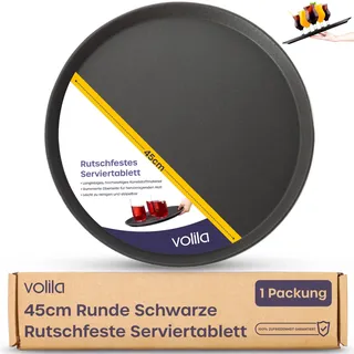 volila Schwarzes Rundtablett - 45cm (1er Pack) Gummiertes rutschfestes Serviertablett für Speisen und Getränke - Spülmaschinenfestes rundes Serviertablett für Partys, Zuhause, Bars & Restaurants