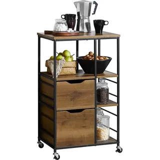 SoBuy Rolling Trolley Küchenwagen Rolling Storage Cabinet Multifunktionales Buffet Servierwagen mit 3 Schubladen und 3 Etagen, 53x37x89cm