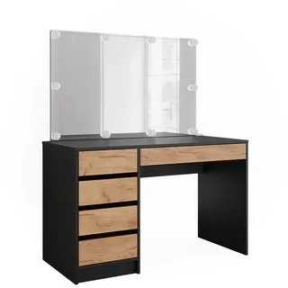 Vicco Schminktisch Sherry Anthrazit/Goldkraft Eiche 120 x 75 cm mit Spiegel & LED-Beleuchtung