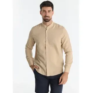 Victorio & Lucchino, V&L für Herren. 640277182 Braunes Kragenhemd (L), Lässig, Leinen, Langarm