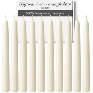 Figura Santa Bienenwachskerzen, Stabkerzen aus 100% Bienenwachs, Handgefertigt seit 1988, Dinner Kerzen, natürliche Spitzkerzen 10er Set (Altweiß)