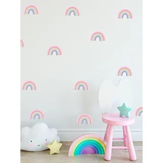 24 pastellfarbene Regenbogen-Wandaufkleber für Kinderzimmer, abnehmbare Wandkunst